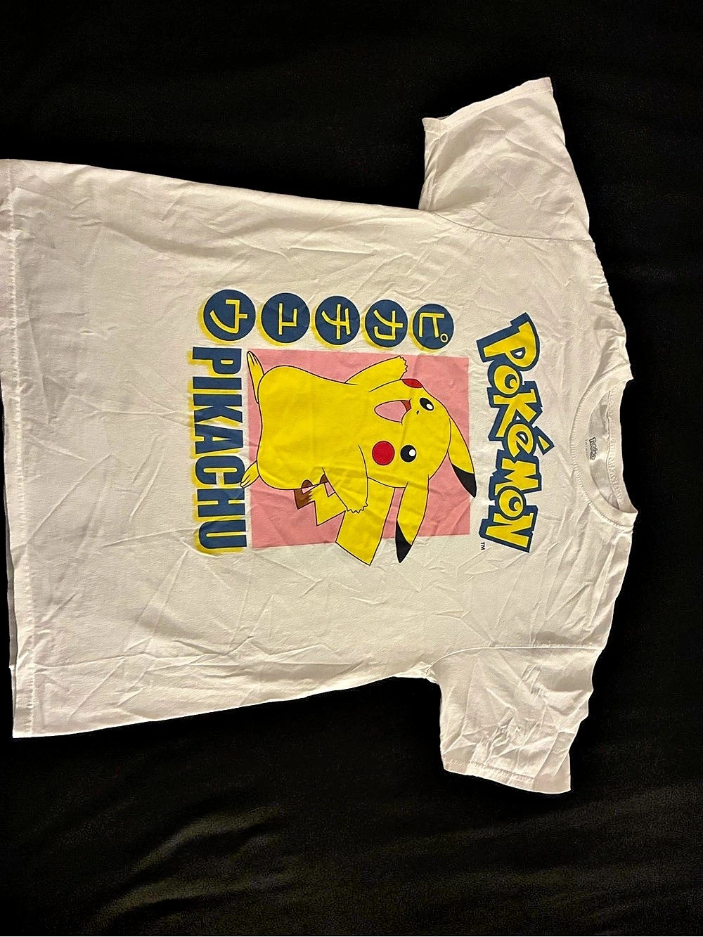 Pokemon Pikachu Japanese Text White T-Shirt Tee men’s Large